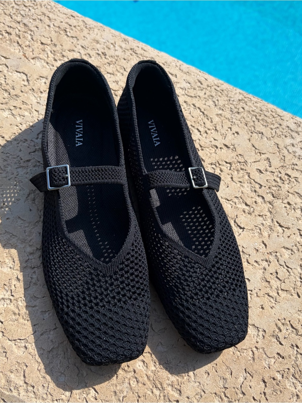 Vivía Margot Mary Jane Black Mesh Flats Size 10